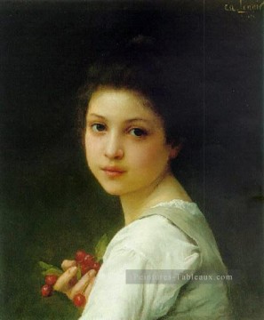  Noir Tableaux - Portrait d’une jeune fille aux cerises portraits réalistes de fille Charles Amable Lenoir